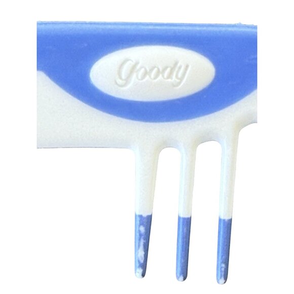 Vintage GOODY Wide-Toothed Detangling Comb 7” Non-slip handle 1980's White Blue - Picture 3 of 4